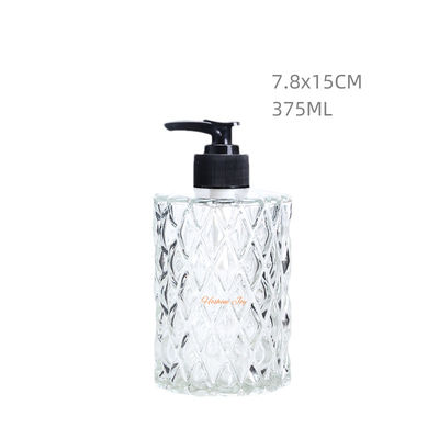 Cylinder Glass Pump Dispenser Bottle 375ML Liquid Soap Dispenser Bottles