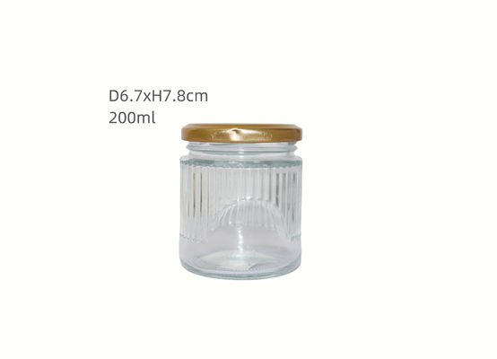 200ml Clear Ribbed Empty Glass Jars with Airtight Lids Silk Screen Logo Custom Design