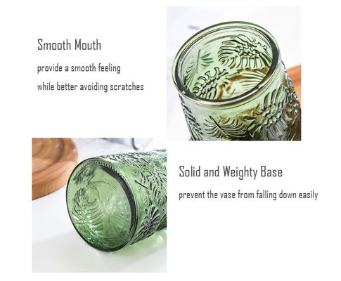 H20cm Modern Embossed Glass Vase for Flowers Elegant Home Office Decoration