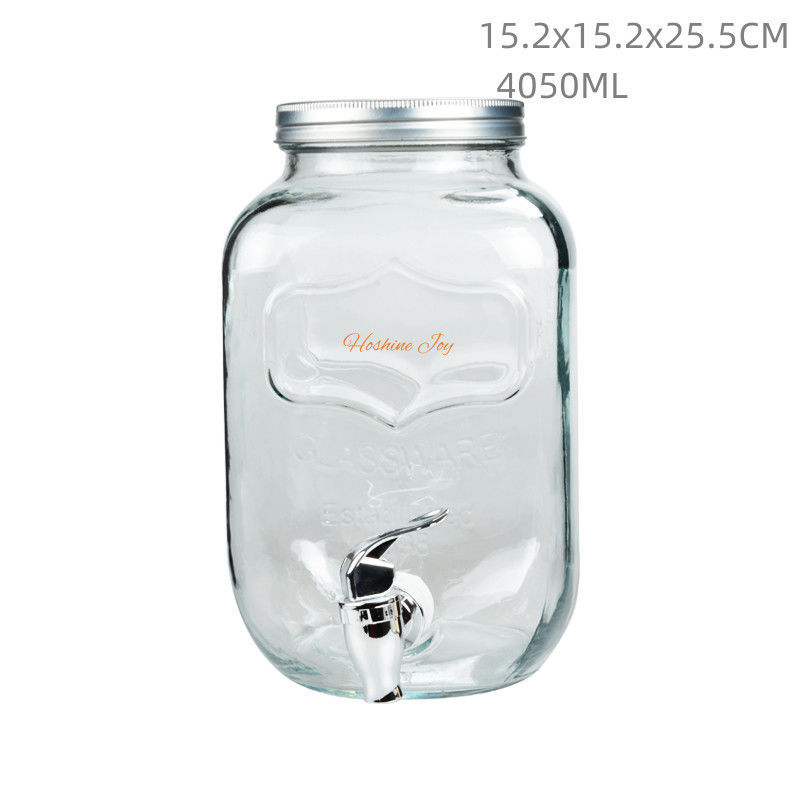 Home Glass Beverage Dispenser 4L Glass Juice Dispenser With Spigot