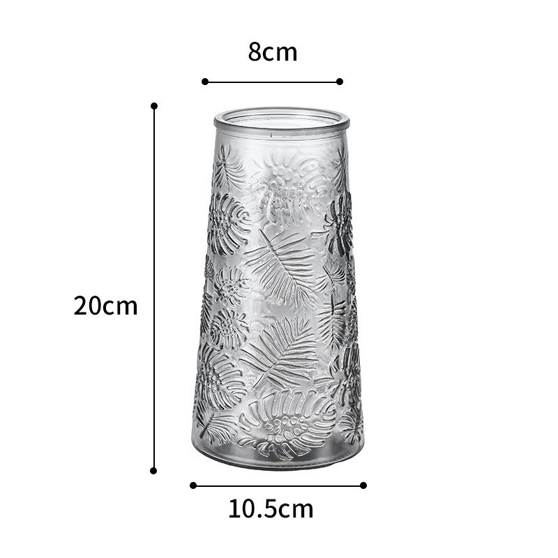 H20cm Modern Embossed Glass Vase for Flowers Elegant Home Office Decoration