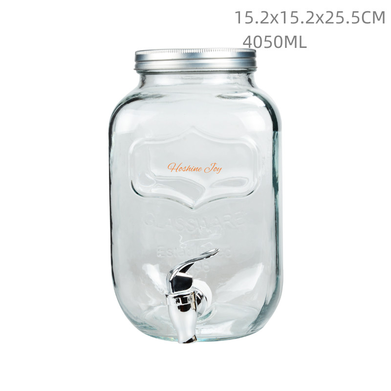 Home Glass Beverage Dispenser 4L Glass Juice Dispenser With Spigot