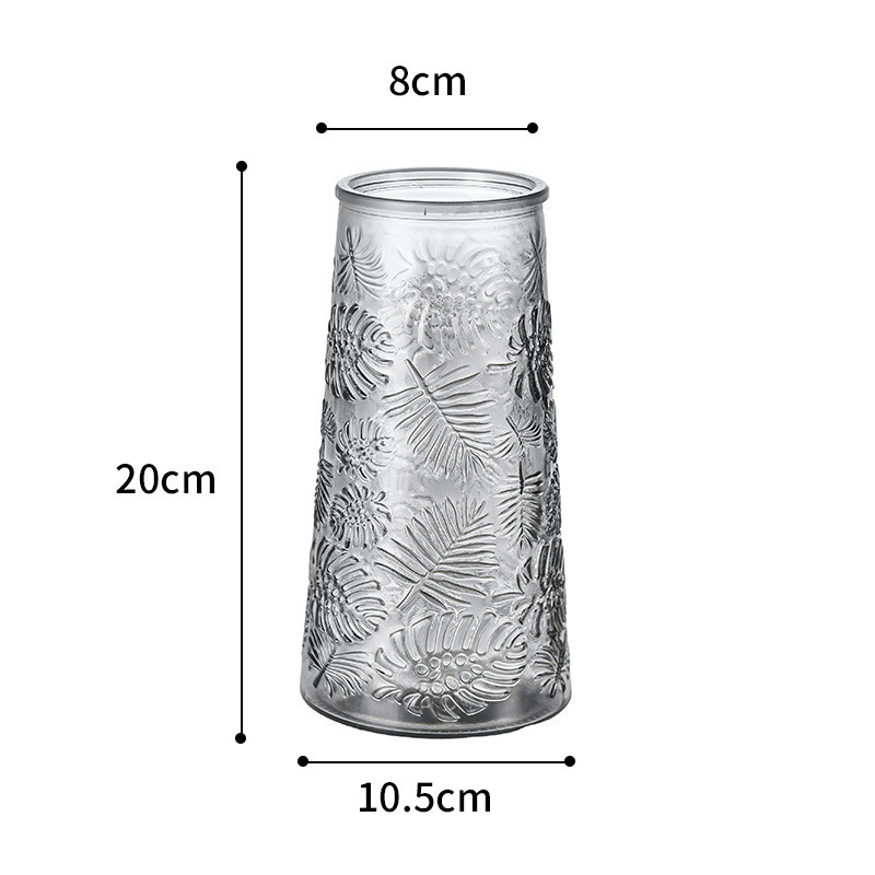 H20cm Modern Embossed Glass Vase for Flowers Elegant Home Office Decoration